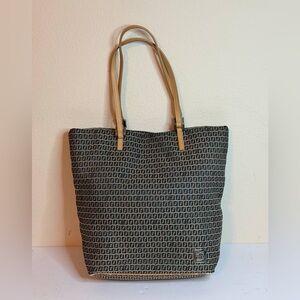 Fendi Zucchino Tote Bag Canvas with Tan Leather Straps